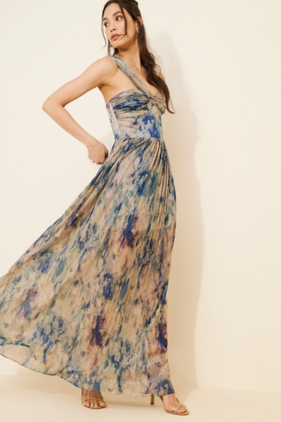 fitted lace wedding dress Dress The Population IDALIA Printed Metallic Maxi Dress main image 1