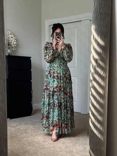 chinese dress ladies Hndudnff Women's Long Sleeve Bohemian Long Floral Print Beach Chiffon Party  Dress Pink S at Amazon Women's Clothing store