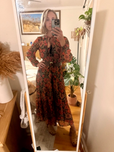 sachin and babi light blue dress Designer Anthropologie The Marais Printed Chiffon Maxi Dress XS main image 1