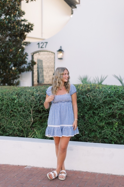 marseille gingham smocked mini dress Urban Outfitters Marseille Gingham Smocked Mini Dress | Blue & White  Lightweight