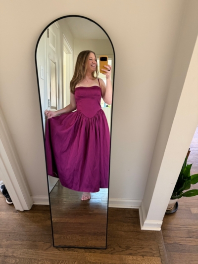 green emerald velvet dress Franni Shirred Drop Waist Mini Dress Pink main image 1