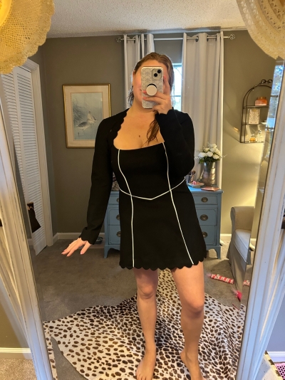 Square-Neck Scalloped Hem Long-Sleeve Mini Dress | Nuuly