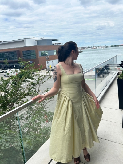 white midi satin dress Draped satin long midi dress with ruffle 42 (FR) / White main image 0