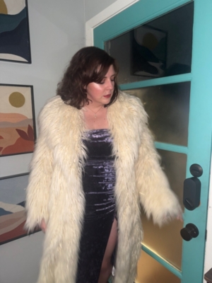 anuke】 Collarless Shaggy Coat【りな】 Collarless coat w/ diamond