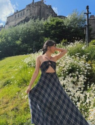Plaid Cut-Out Midi Dress | Nuuly