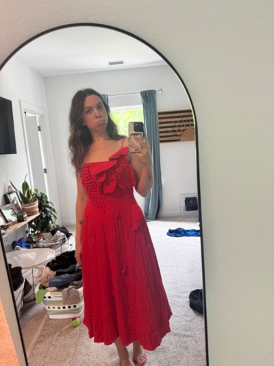 farm rio red garden sleeveless midi dress Farm Rio Porcelain Garden Red Linen A-Line Midi Dress