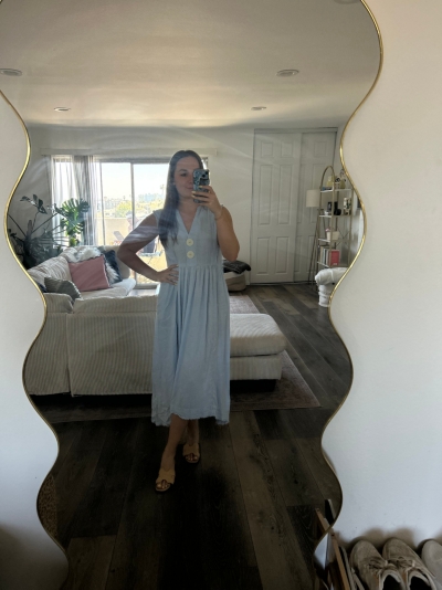 V-Neck Linen Apron Dress | Nuuly