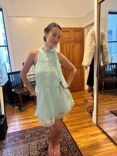 bhldn sophia high neck bow tie organza mini dress BHLDN Sophia High-Neck Bow-Tie Organza Mini Dress at MarketFair Shoppes in  Princeton, NJ