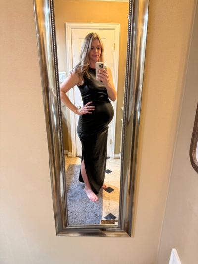 Maternity Vegan Leather Gathered Crew Maxi Dress | Nuuly