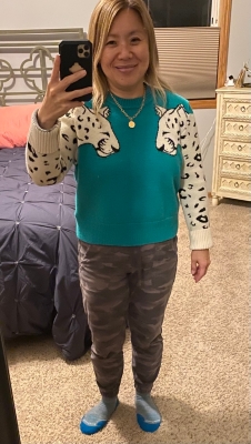 Snow Leopard Sweater, Green - SALE - The Blue Door Boutique