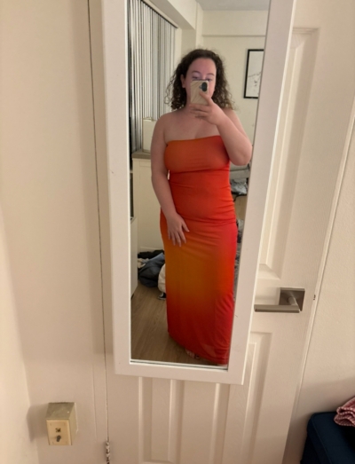 chinese dress ladies ZARA. Long orange satin dress. TM  Hibuy market