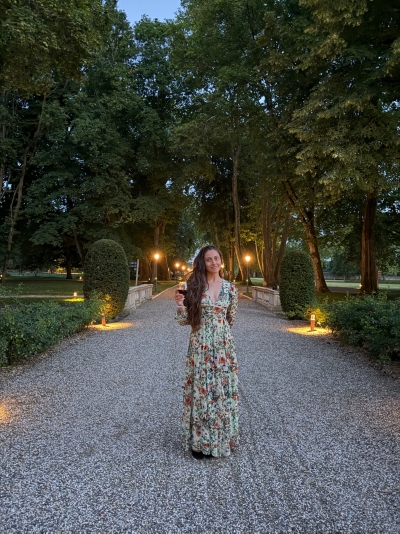 bhldn floral chiffon plunge long-sleeve ruffle maxi dress Floral Chiffon Plunge Long-Sleeve Ruffle Maxi Dres