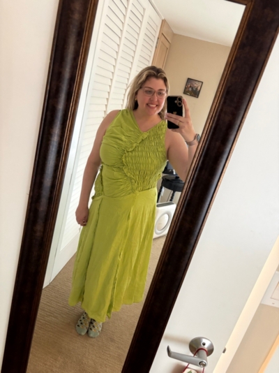 Asymmetrical Smocked Bodice Midi Dress | Nuuly