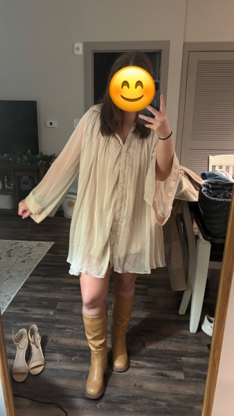 Long-Sleeve Pleated Mini Shirt Dress | Nuuly