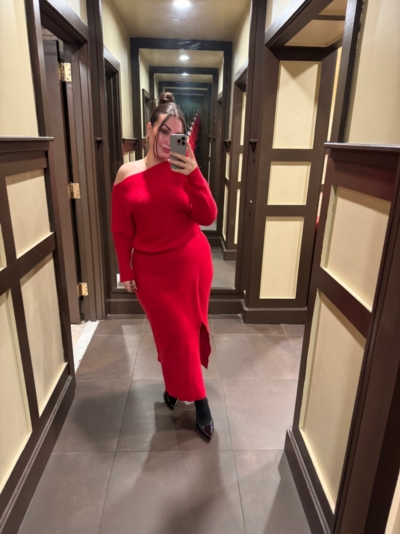 one shoulder sweatshirt dress Fesfesfes Women Sweater Fall And Winter One Shoulder Off-Shoulder Lantern Sleeve Knitted Sweater Dress Tops on