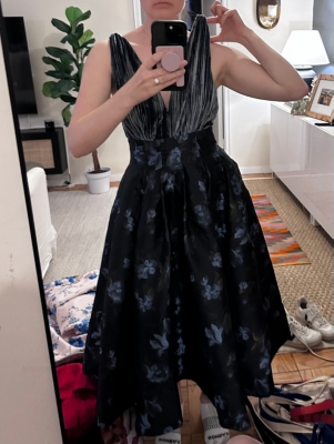 V-Neck Velvet Jacquard A-Line Midi Dress | Nuuly