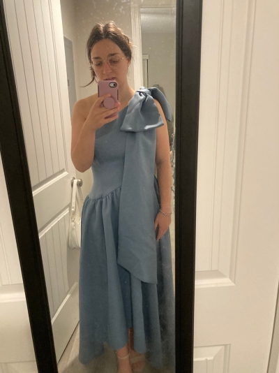 liesel one shoulder dress blue Liesel One-Shoulder Dress