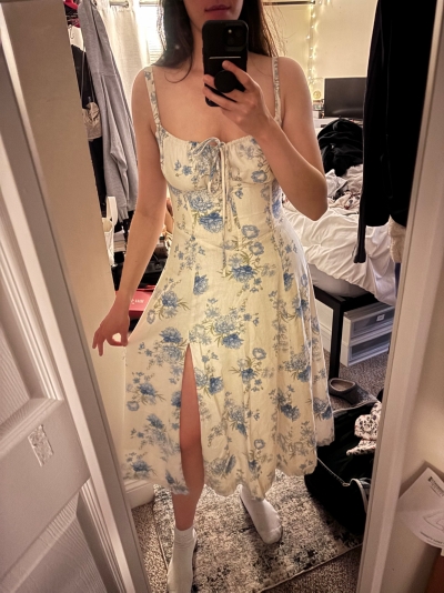 Linen Blend Floral Midi Dress | Nuuly