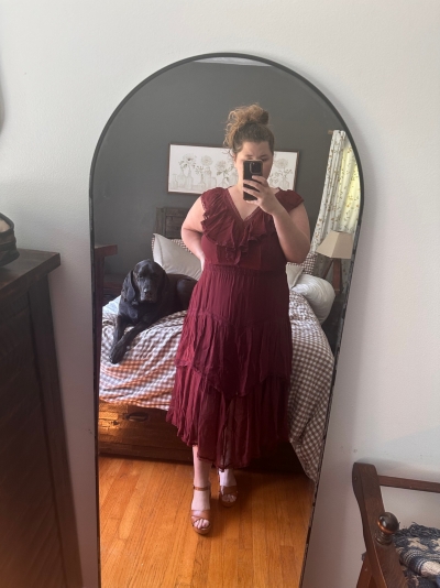 anthropologie short-sleeve v-neck ruffle midi dress Short-Sleeve V-Neck Ruffle Midi Dress