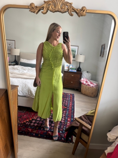 Asymmetrical Smocked Bodice Midi Dress | Nuuly