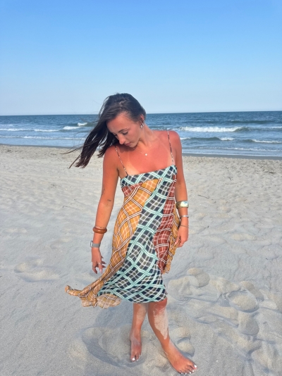 maeve sleeveless asymmetric plaid mix midi dress Sleeveless Asymmetric Plaid Mix Midi Dress