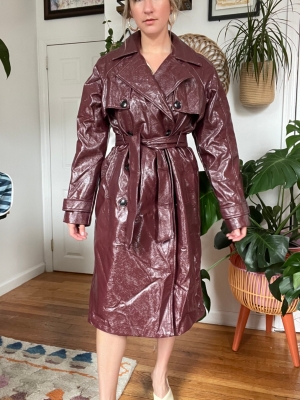 YOURNUS Vegan Leather Trench Coat