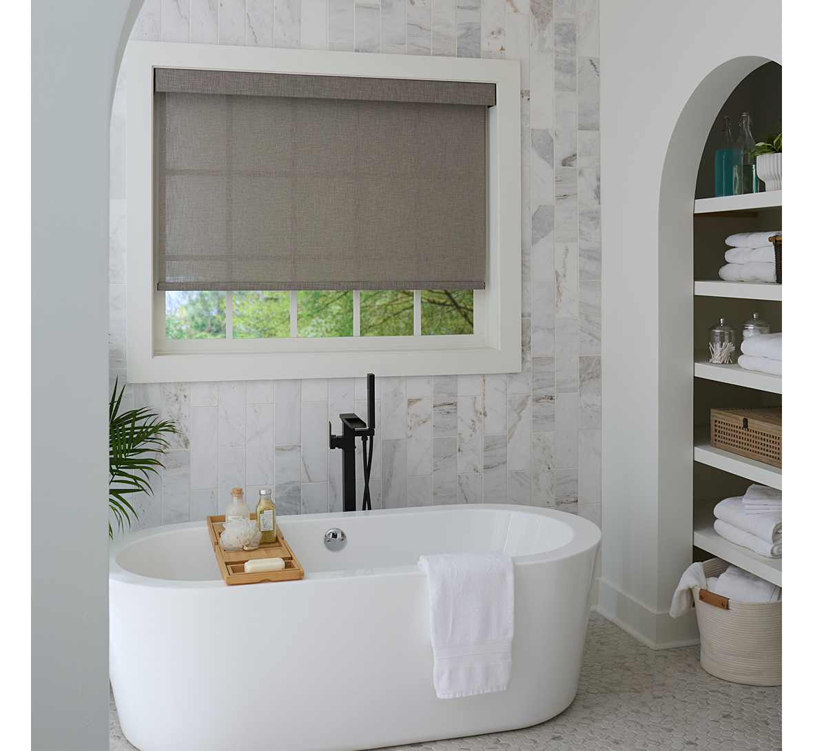 ELEMENTS® ECHO Roller Shade Collection | Transitional Bathroom 