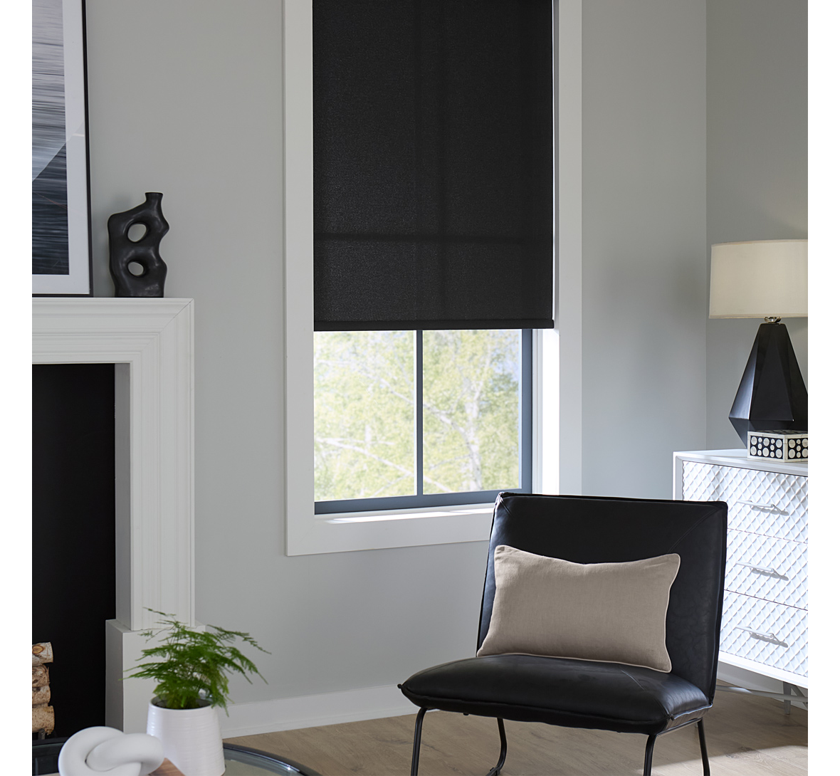 ELEMENTS® ECHO Roller Shade Collection | Modern Seating Area 