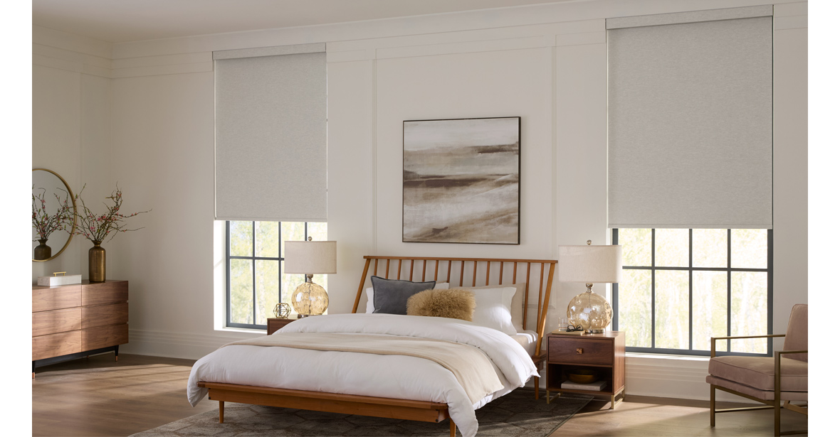 ELEMENTS® ECHO Roller Shade Collection | Soft Glam Bedroom 