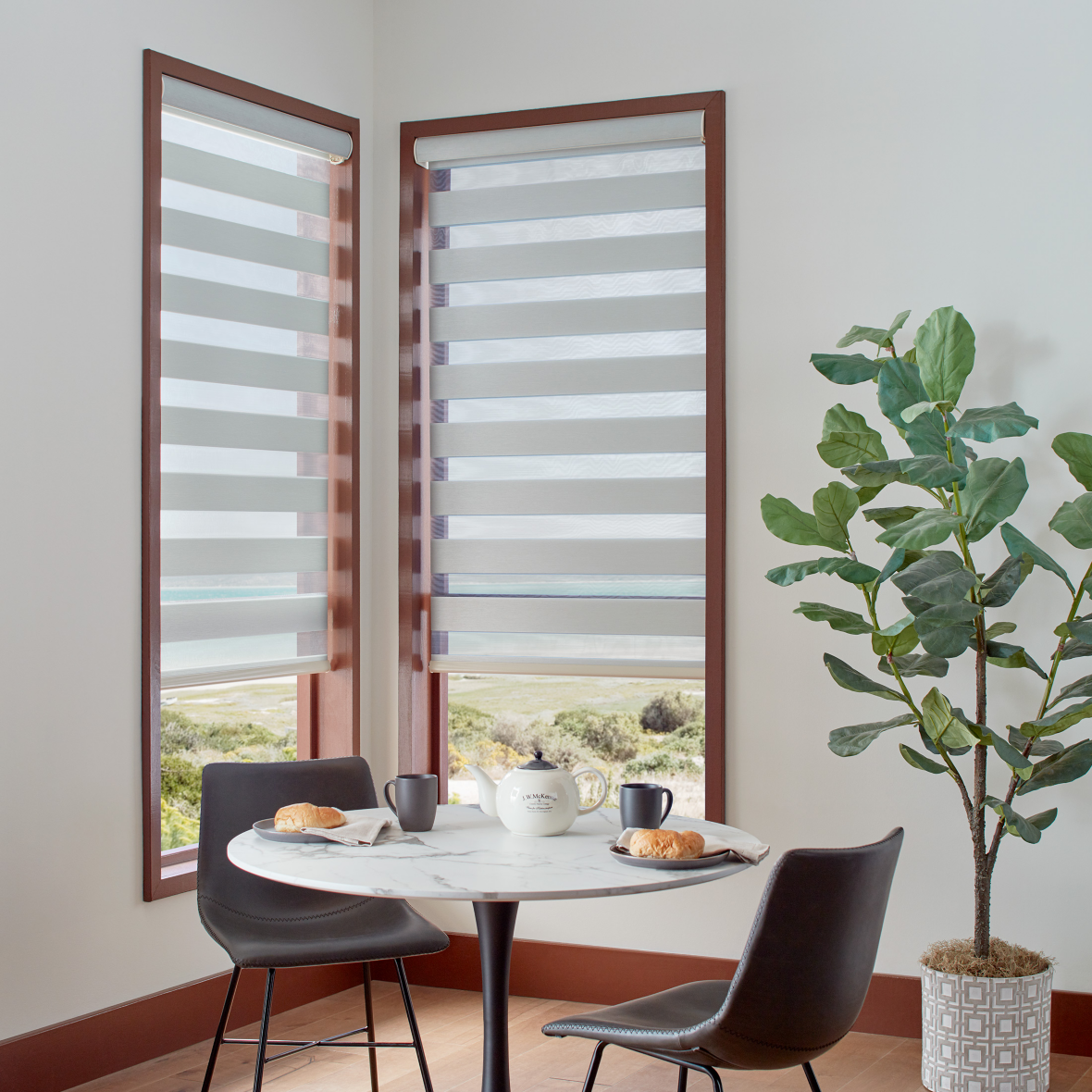 ELEMENTS® Motorized Twinlight Shades | Coastal Breakfast Nook