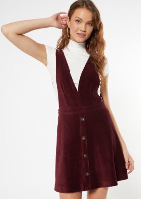 maroon pinafore dress