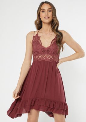 burgundy crochet dress