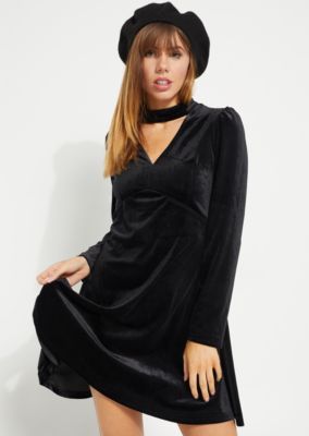 velvet skater dress long sleeve