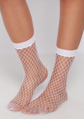 shein over the knee lace fishnet socks white