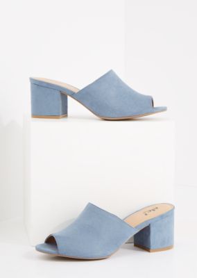 Light Blue Faux Suede Open Toe Mule Heel | Mules | rue21