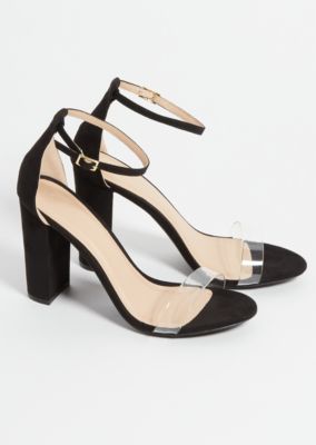 black clear lace up block heels
