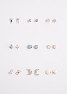 9-Pack Crescent & Star Stud Earring Set | Stud Earrings | rue21