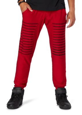 half red half black joggers