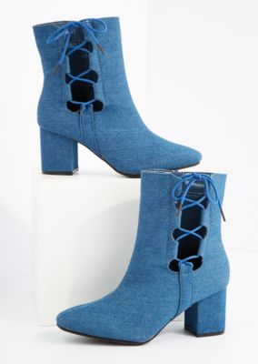 Denim Side Tie Block Heel Bootie By Hot Kiss | Booties | rue21