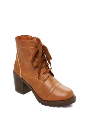 cognac chunky heel boots