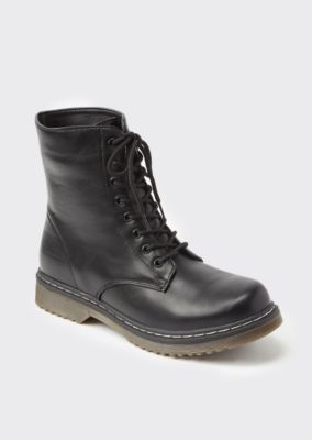 black faux leather combat boots