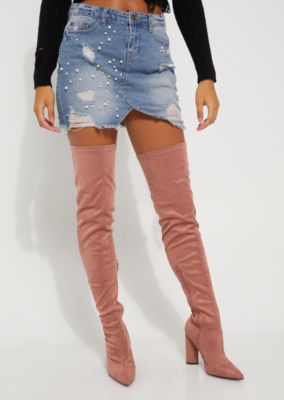 Pink Suede Heeled Over The Knee Boots | Over the Knee Boots | rue21