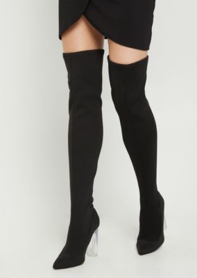 Black Thigh High Socks Clear Heel Boots | Over the Knee Boots | rue21