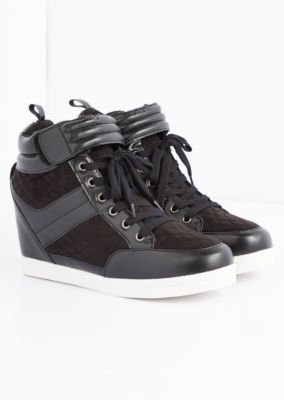 black quilted wedge sneakers