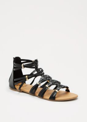black gladiator sandals with chain link accent
