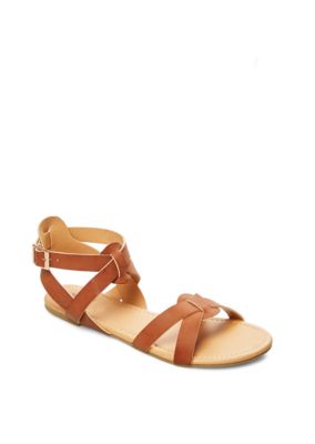 Cognac Strappy Faux Leather Sandal | Flat Sandals | rue21