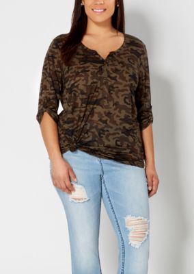 Plus Camo Henley Top | Plus Blouses | rue21