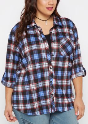 Plus Blue Plaid Challis Button Down | Plus Plaids & Flannels | rue21