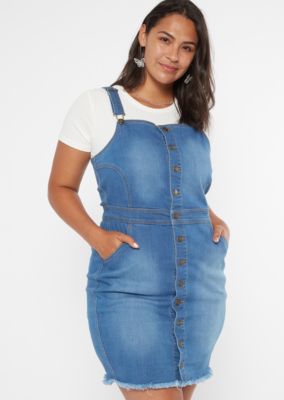 plus button front denim dress