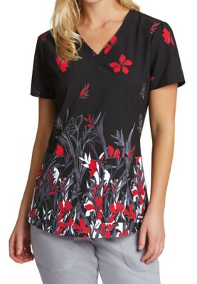 Grey's Anatomy Red Iris V-neck Print Scrub Tops | Scrubs & Beyond